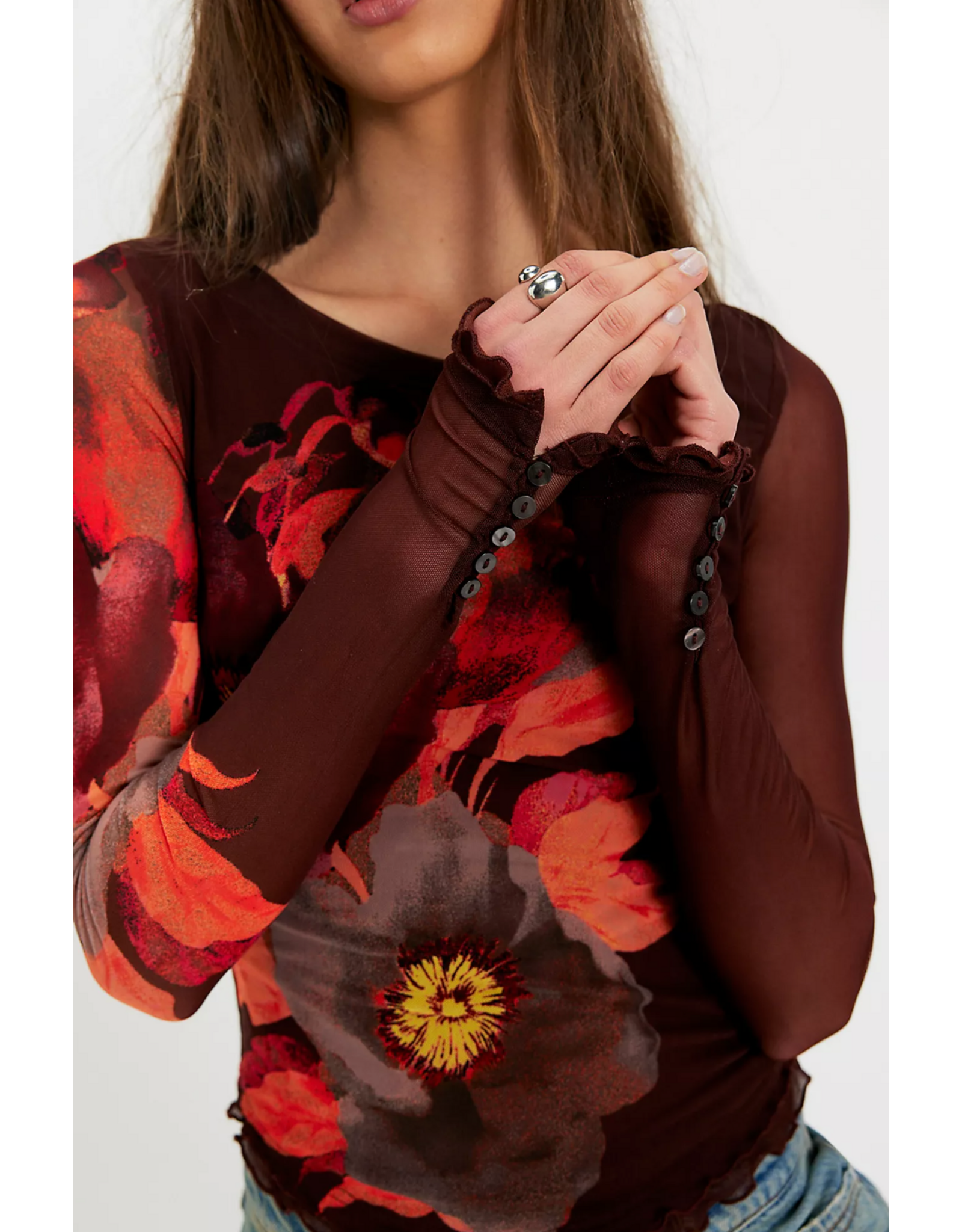 Free people Free People - Lilly Printed Long Sleeve Top (Cocoa)