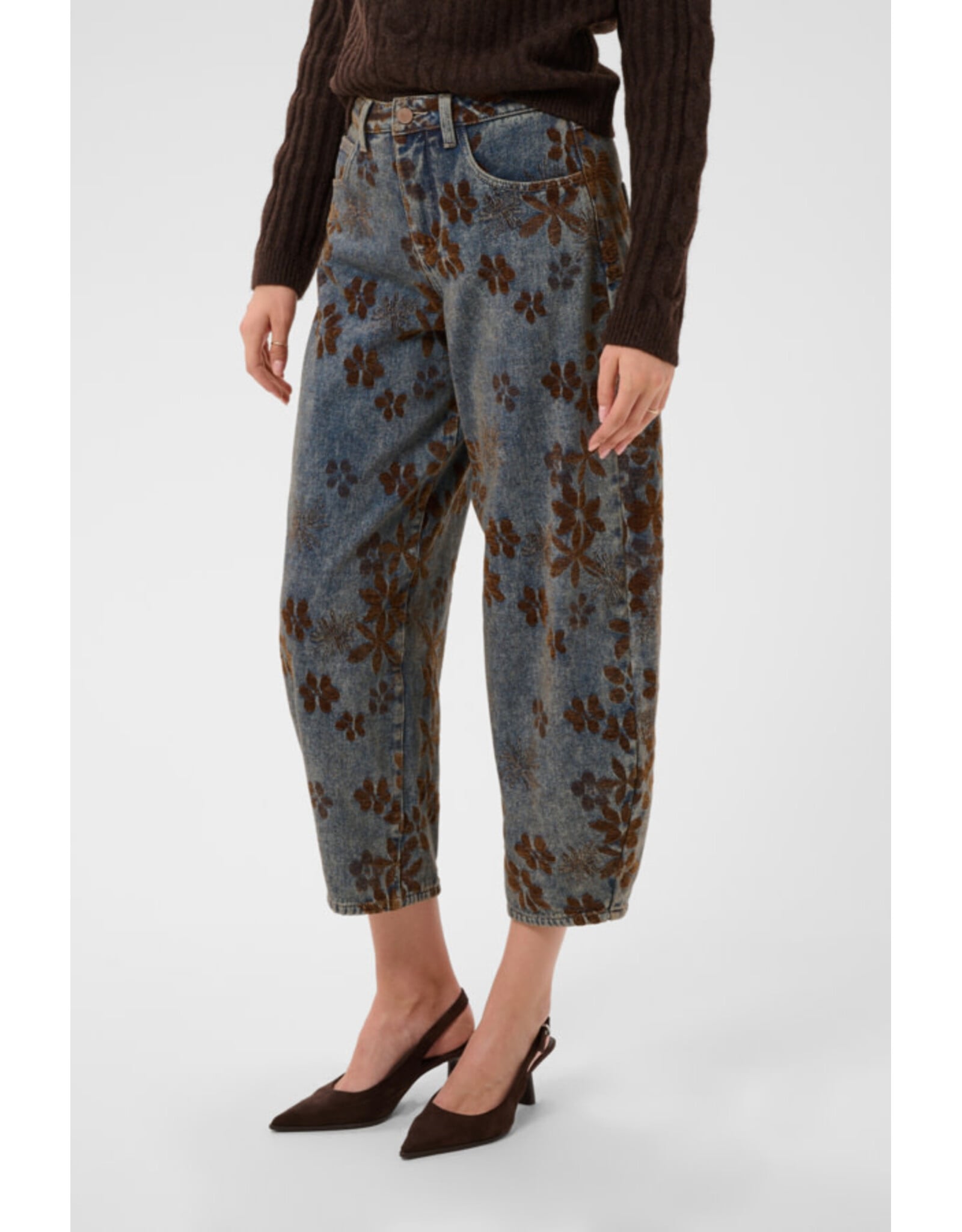 Cream Cream - Ramona Barrel Jeans - Relaxed Fit (Brown Floral Denim)