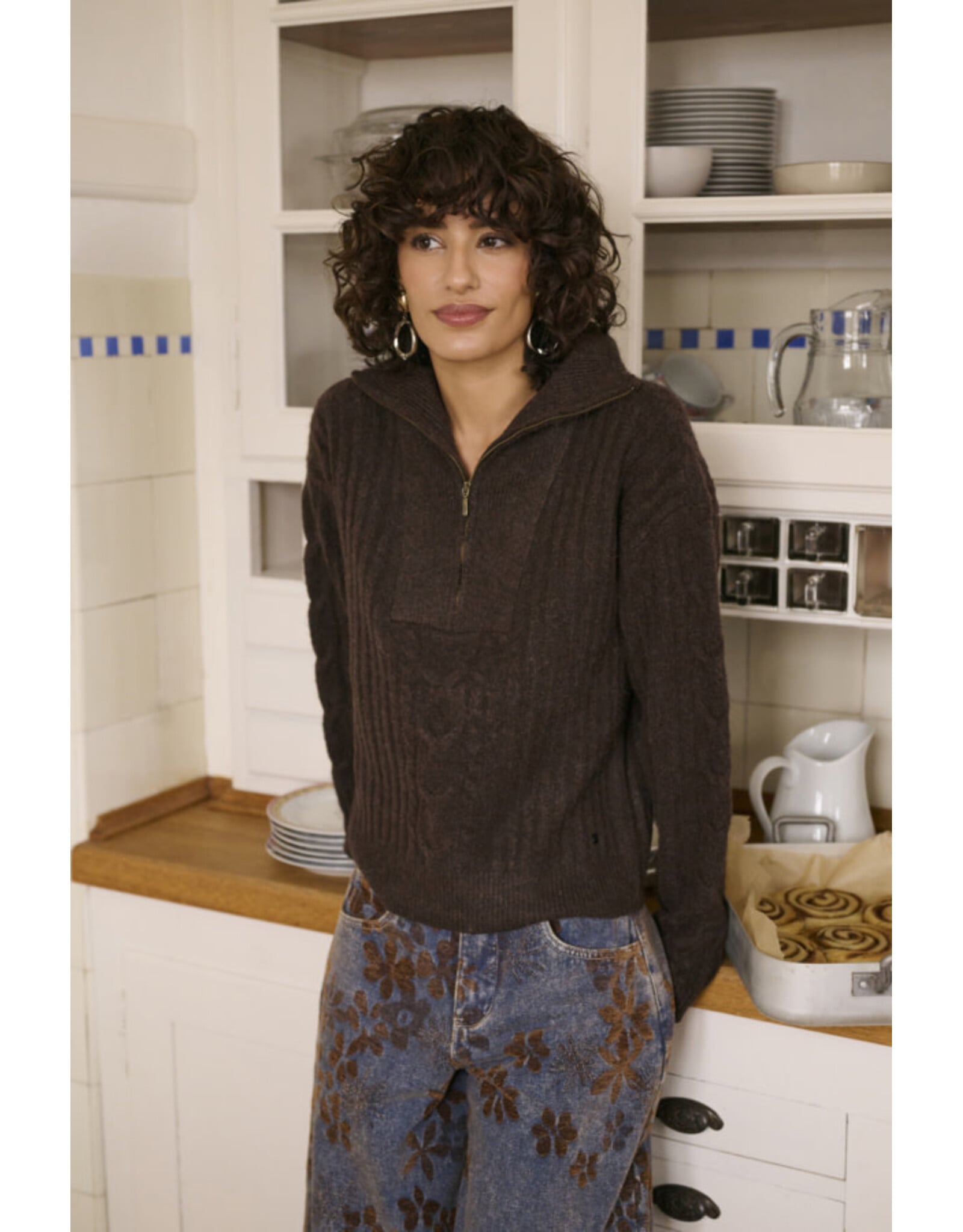Cream Cream - Ramona Barrel Jeans - Relaxed Fit (Brown Floral Denim)