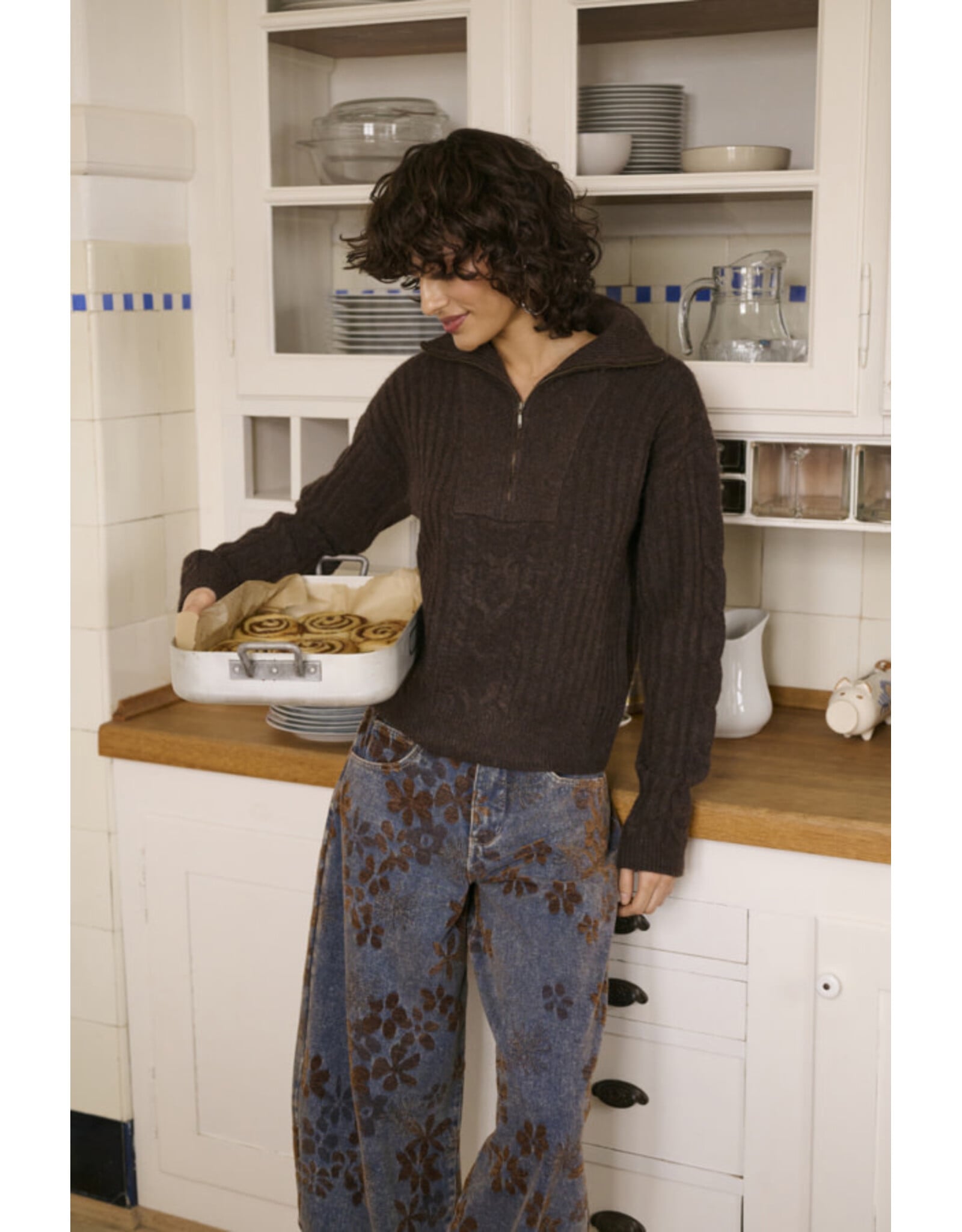Cream Cream - Ramona Barrel Jeans - Relaxed Fit (Brown Floral Denim)