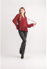 Papillon Papillon - Swiss Dot Button Front Ruffle Top (Burgundy)