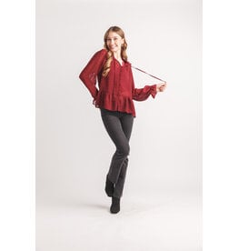 Papillon Papillon - Swiss Dot Button Front Ruffle Top (Burgundy)