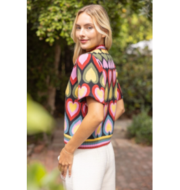 Voy Heart Print Bubble Sleeve Knit Top