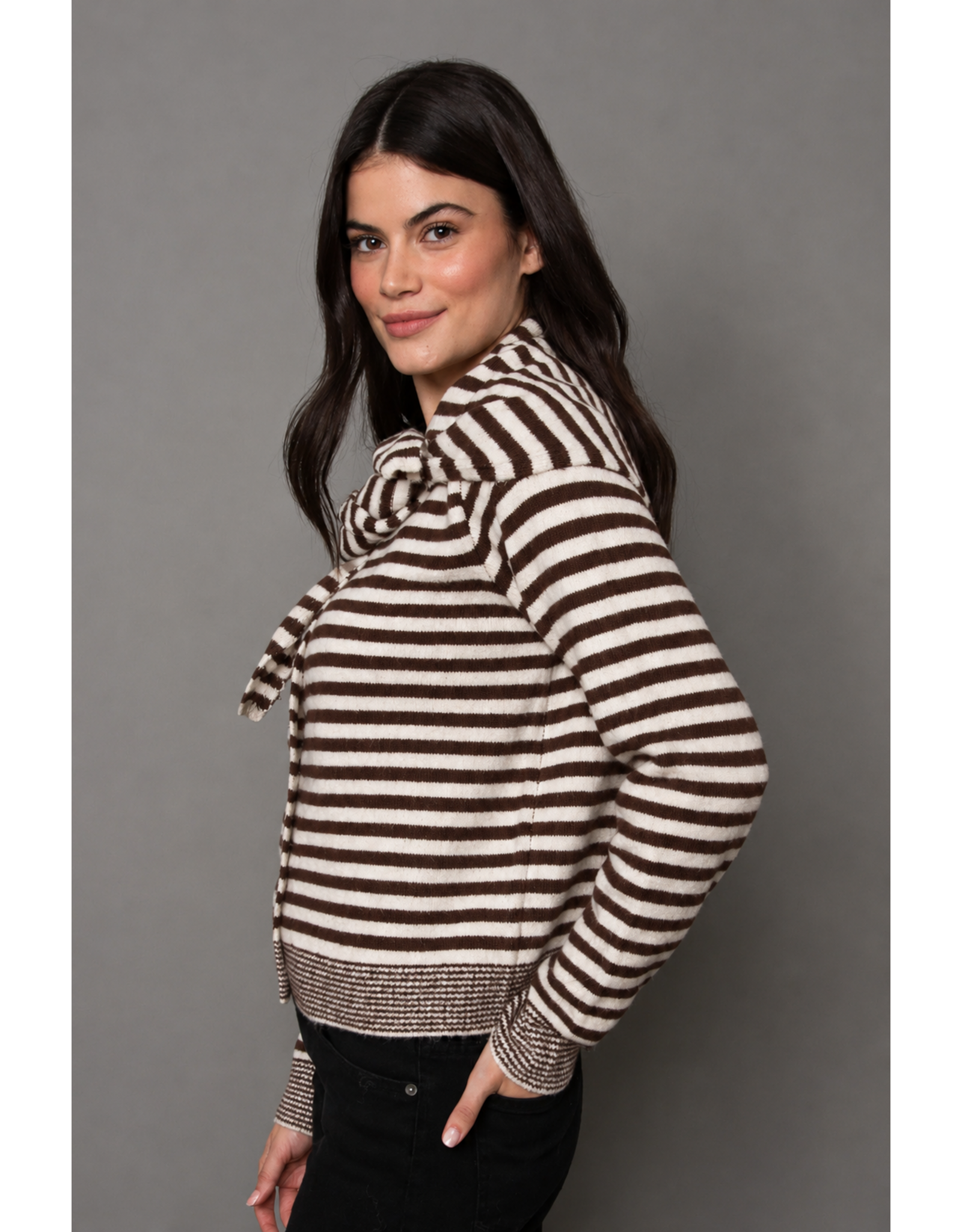 RD Style RD Style - Neela Long Sleeve Striped Sweater (Coffee Bean / Sea Pearl)
