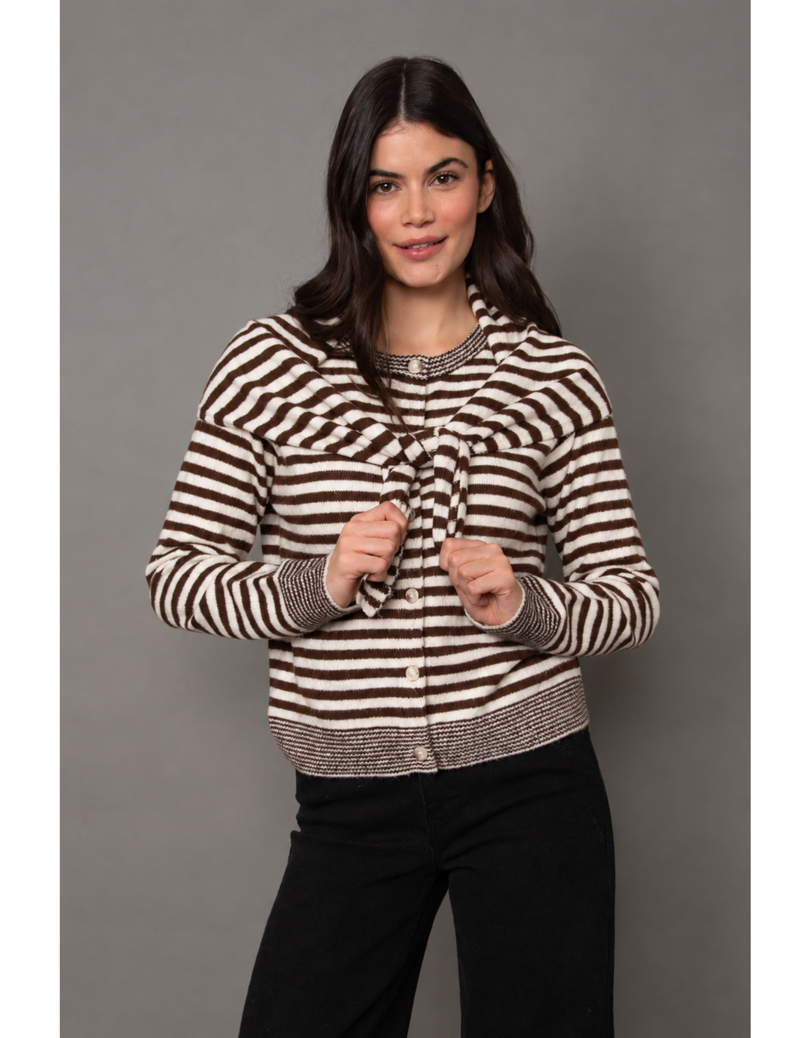 RD Style RD Style - Neela Long Sleeve Striped Sweater (Coffee Bean / Sea Pearl)