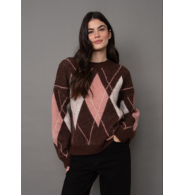 RD Style RD Style - Olinda Long Sleeve Argyle Crew (Brown Pink)