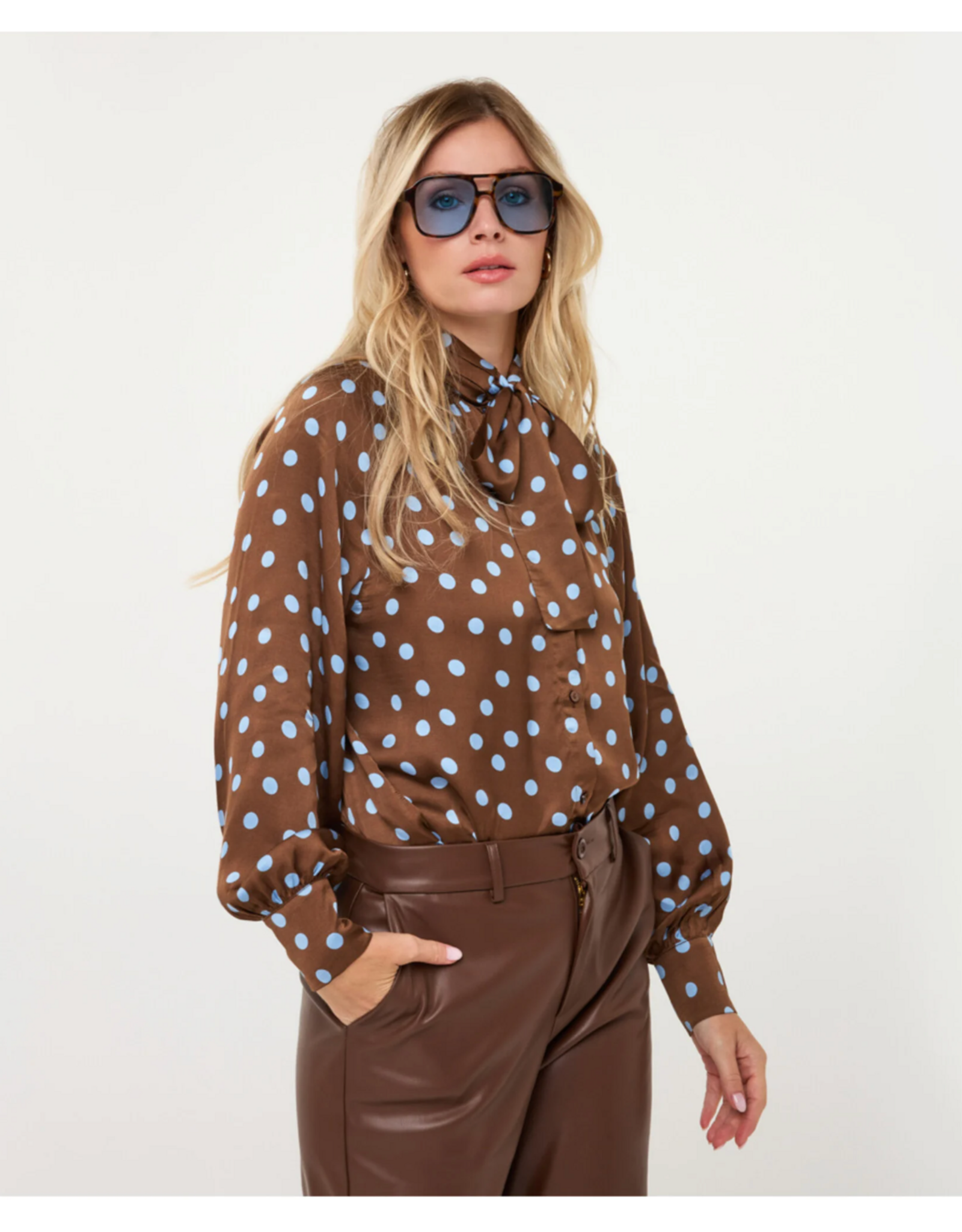 EsQualo EsQualo - Blouse scarf Polka Dot (Brown / Blue)