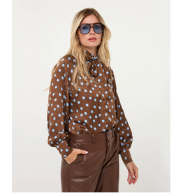 EsQualo EsQualo - Blouse scarf Polka Dot (Brown / Blue)