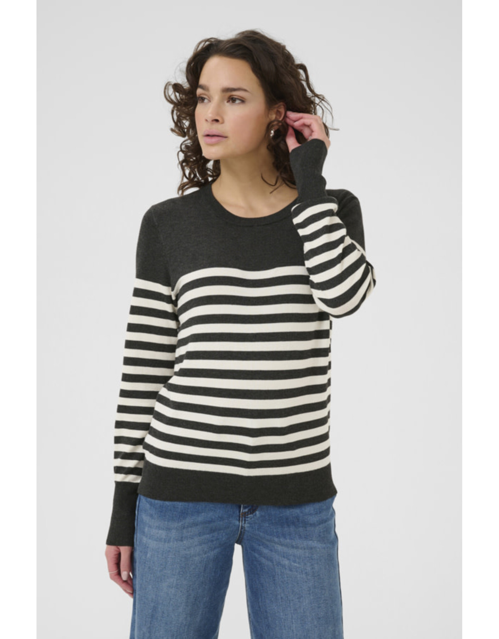 Kaffe Kaffe - Lizza Striped Knit Pullover (DGM / Turtledove)