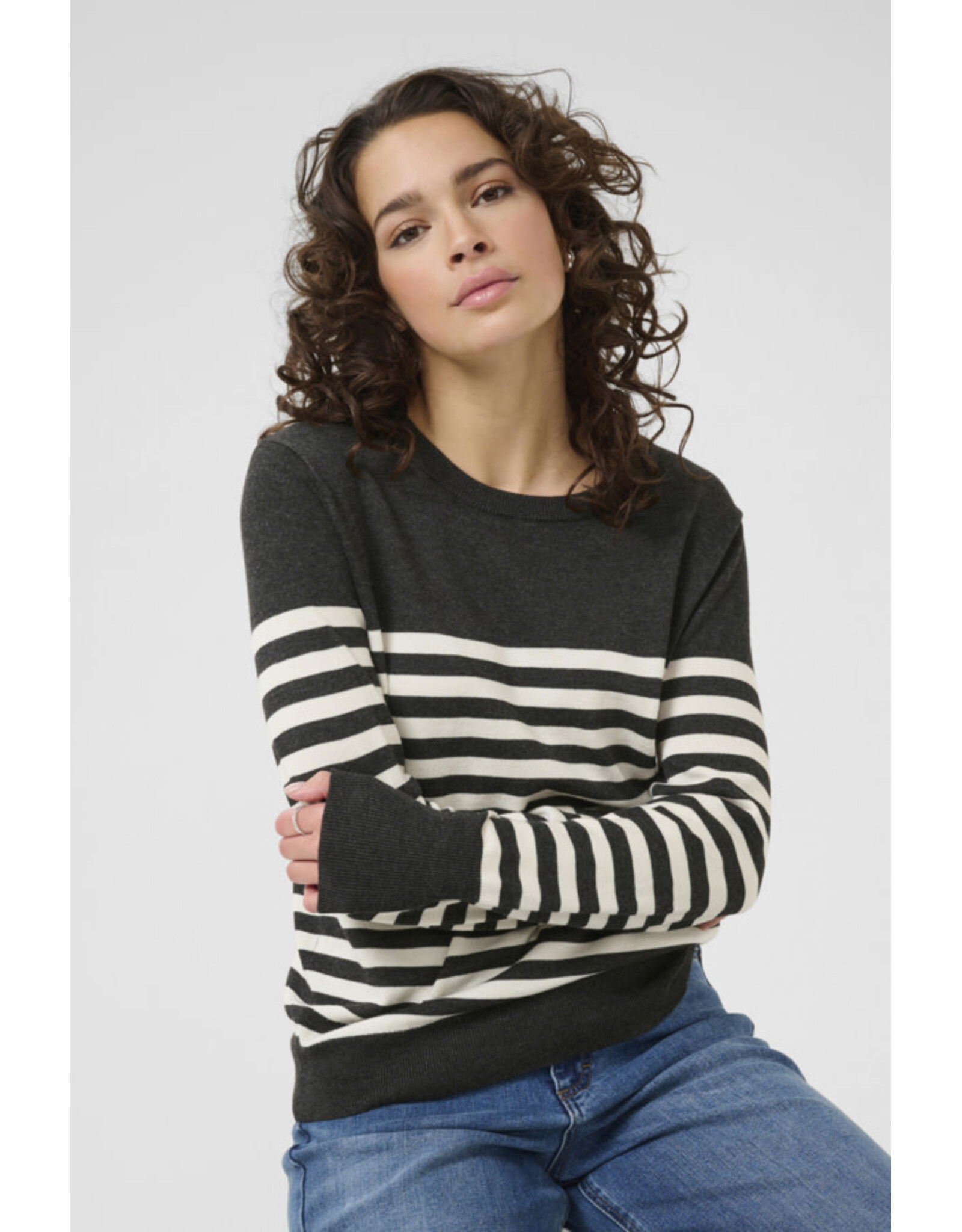Kaffe Kaffe - Lizza Striped Knit Pullover (DGM / Turtledove)