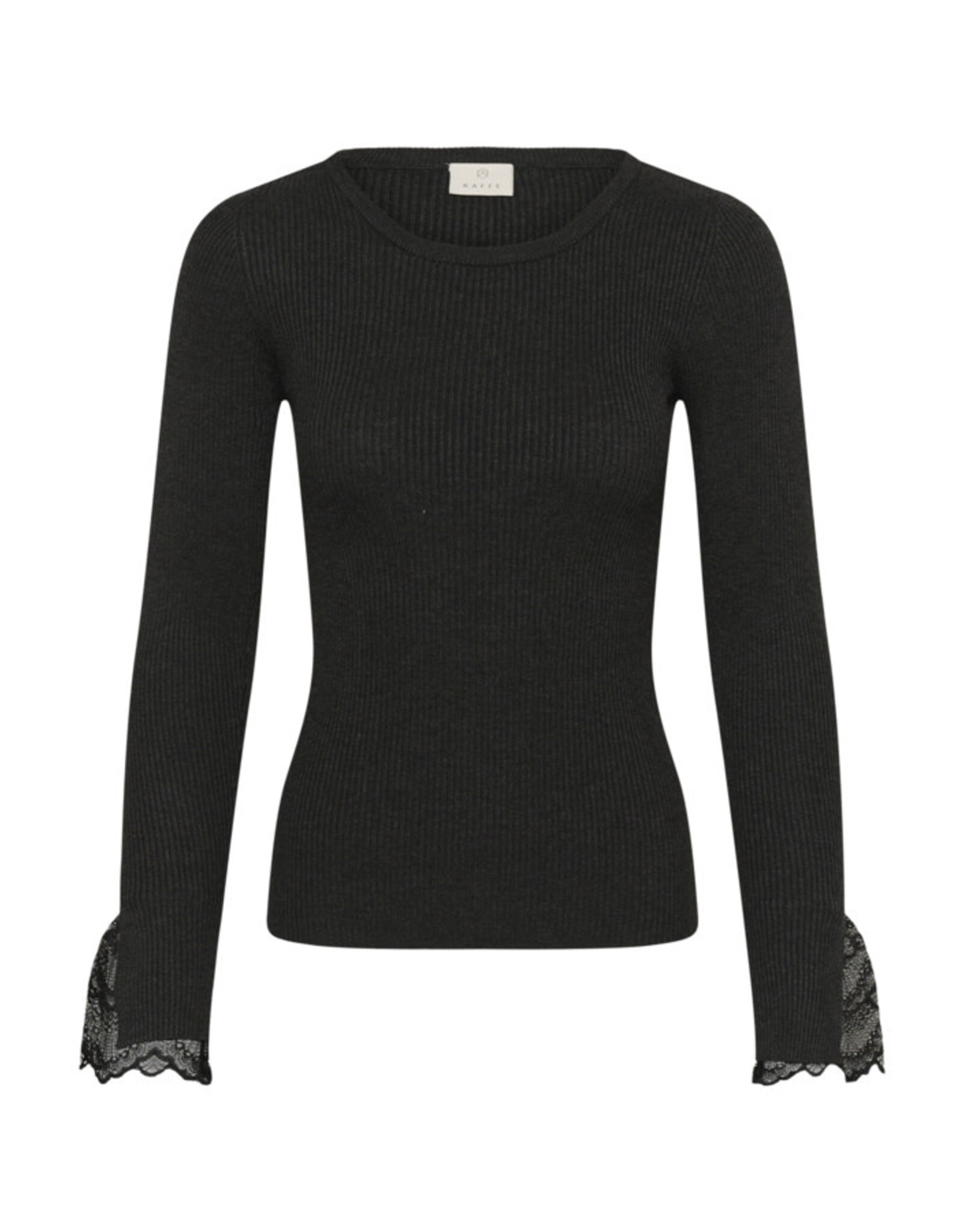 Kaffe Kaffe - Amalia Knit Top with Lace Detail (Dark Grey Melange)