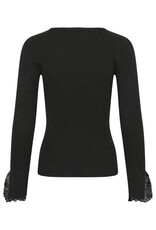 Kaffe Kaffe - Amalia Knit Top with Lace Detail (Dark Grey Melange)