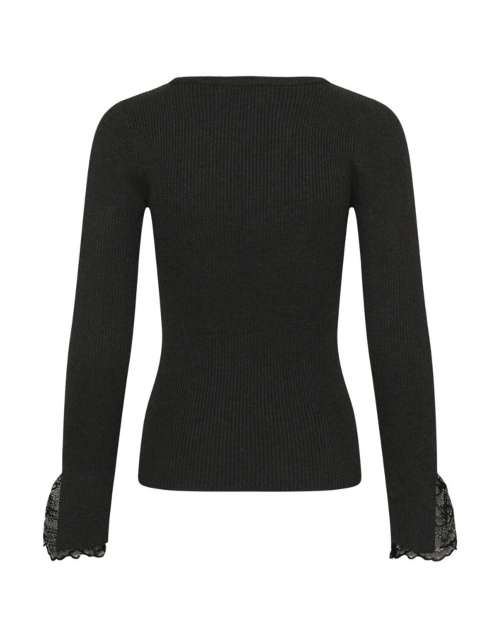 Kaffe Kaffe - Amalia Knit Top with Lace Detail (Dark Grey Melange)