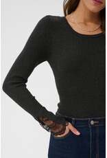Kaffe Kaffe - Amalia Knit Top with Lace Detail (Dark Grey Melange)