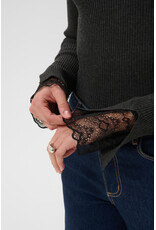 Kaffe Kaffe - Amalia Knit Top with Lace Detail (Dark Grey Melange)