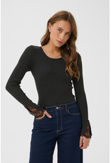 Kaffe Kaffe - Amalia Knit Top with Lace Detail (Dark Grey Melange)