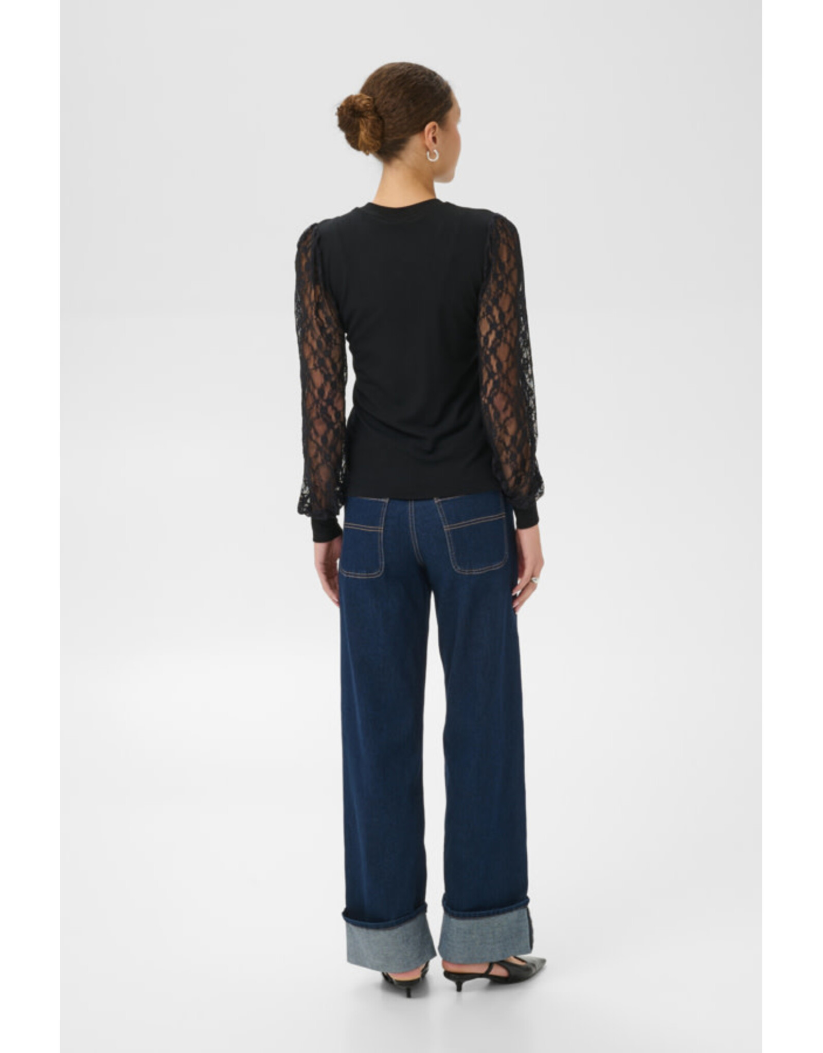 Kaffe Kaffe - Liana Lace Sleeve Top (Black)