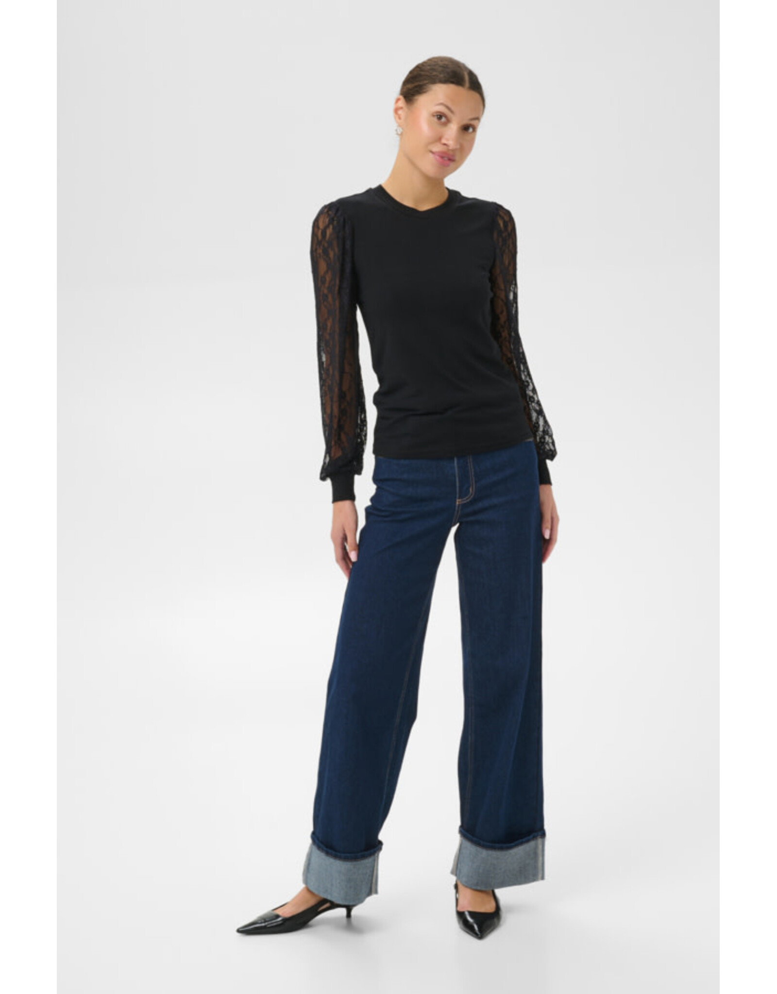 Kaffe Kaffe - Liana Lace Sleeve Top (Black)