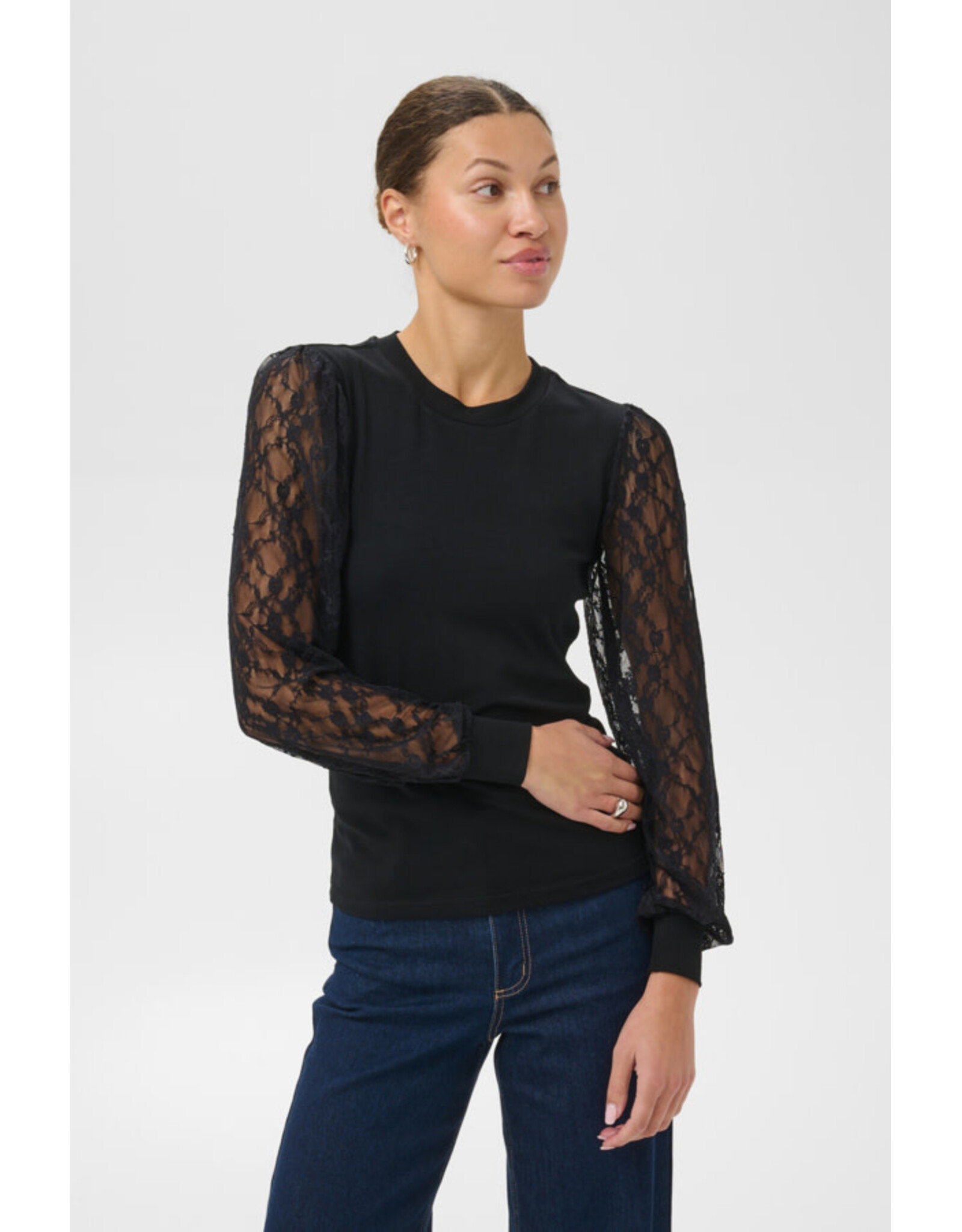 Kaffe Kaffe - Liana Lace Sleeve Top (Black)