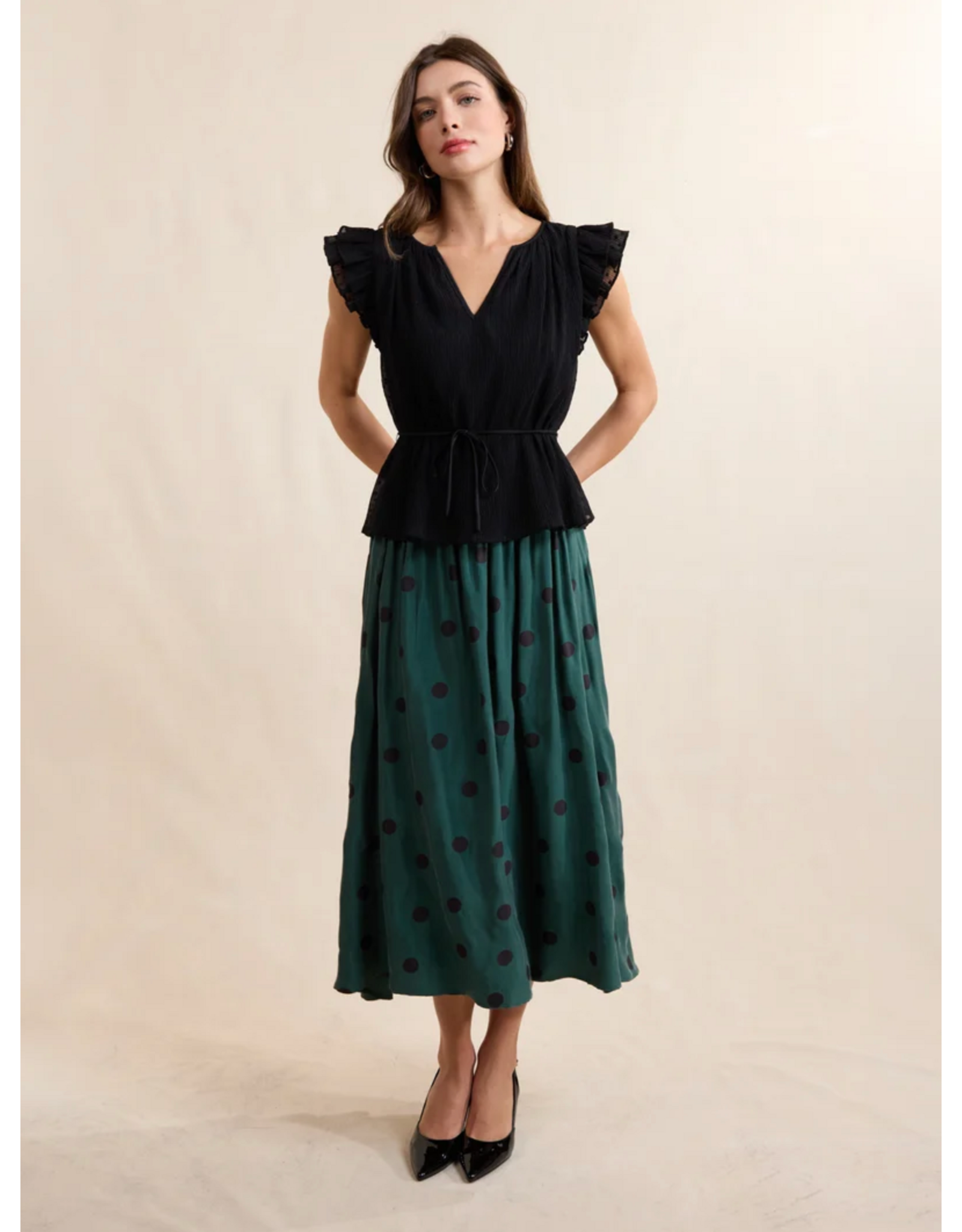 Sadie & Sage Sadie & Sage - Centerpiece Polka Dot Midi Skirt (Teal Green)