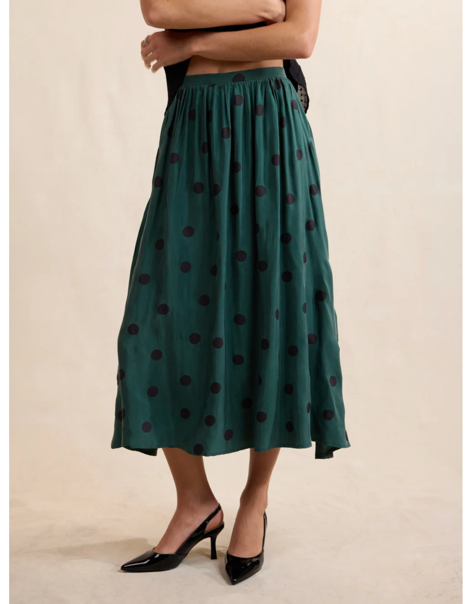 Sadie & Sage Sadie & Sage - Centerpiece Polka Dot Midi Skirt (Teal Green)