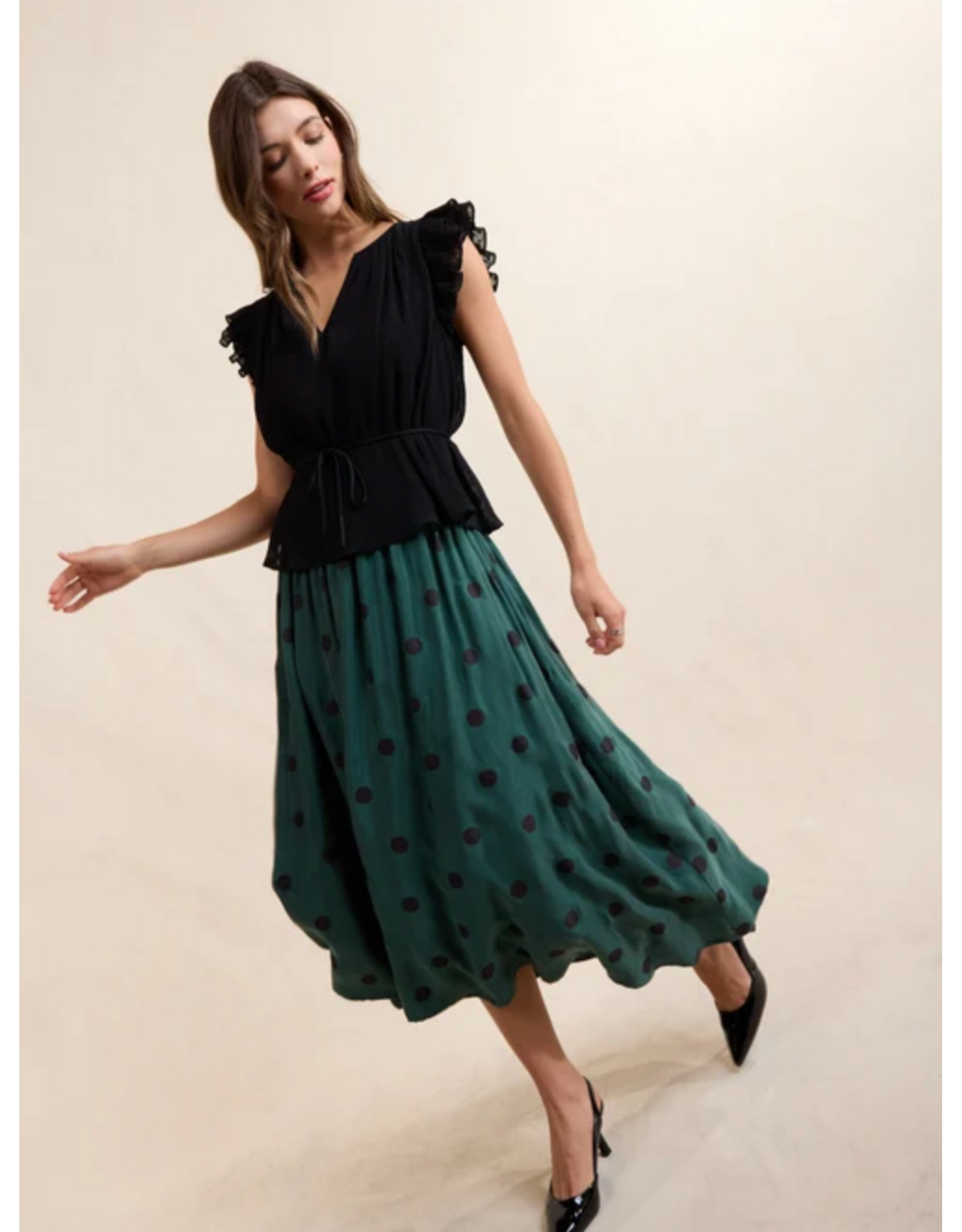 Sadie & Sage Sadie & Sage - Centerpiece Polka Dot Midi Skirt (Teal Green)