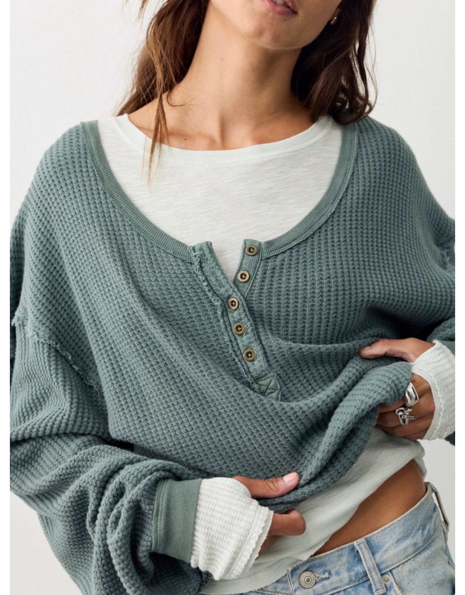 Free people Free People -  Montreal Oversized Thermal Henley (Sea Cave)