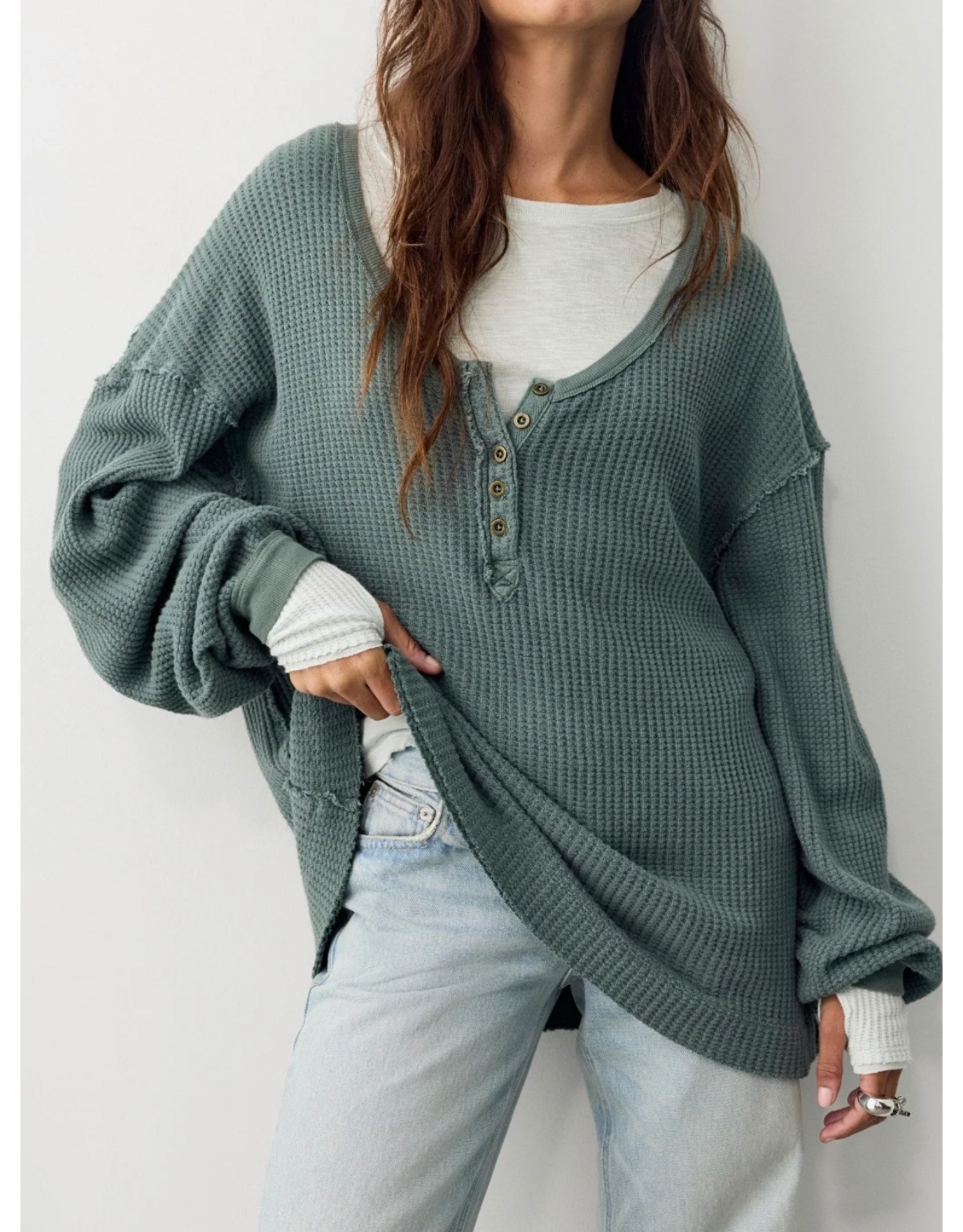Free people Free People -  Montreal Oversized Thermal Henley (Sea Cave)