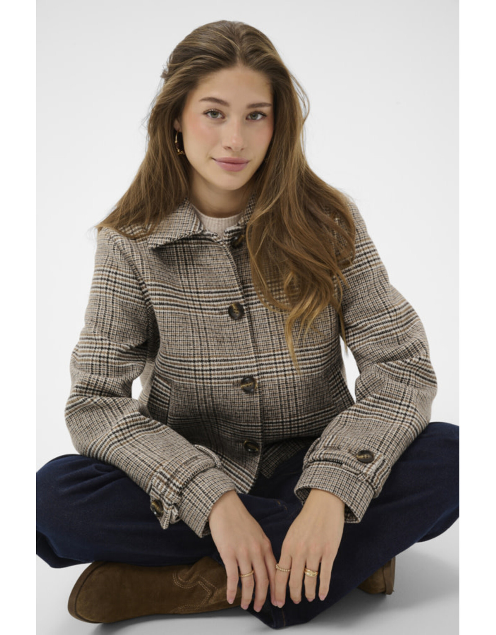 Cream Cream - Georg Short Coat (Grey Check)