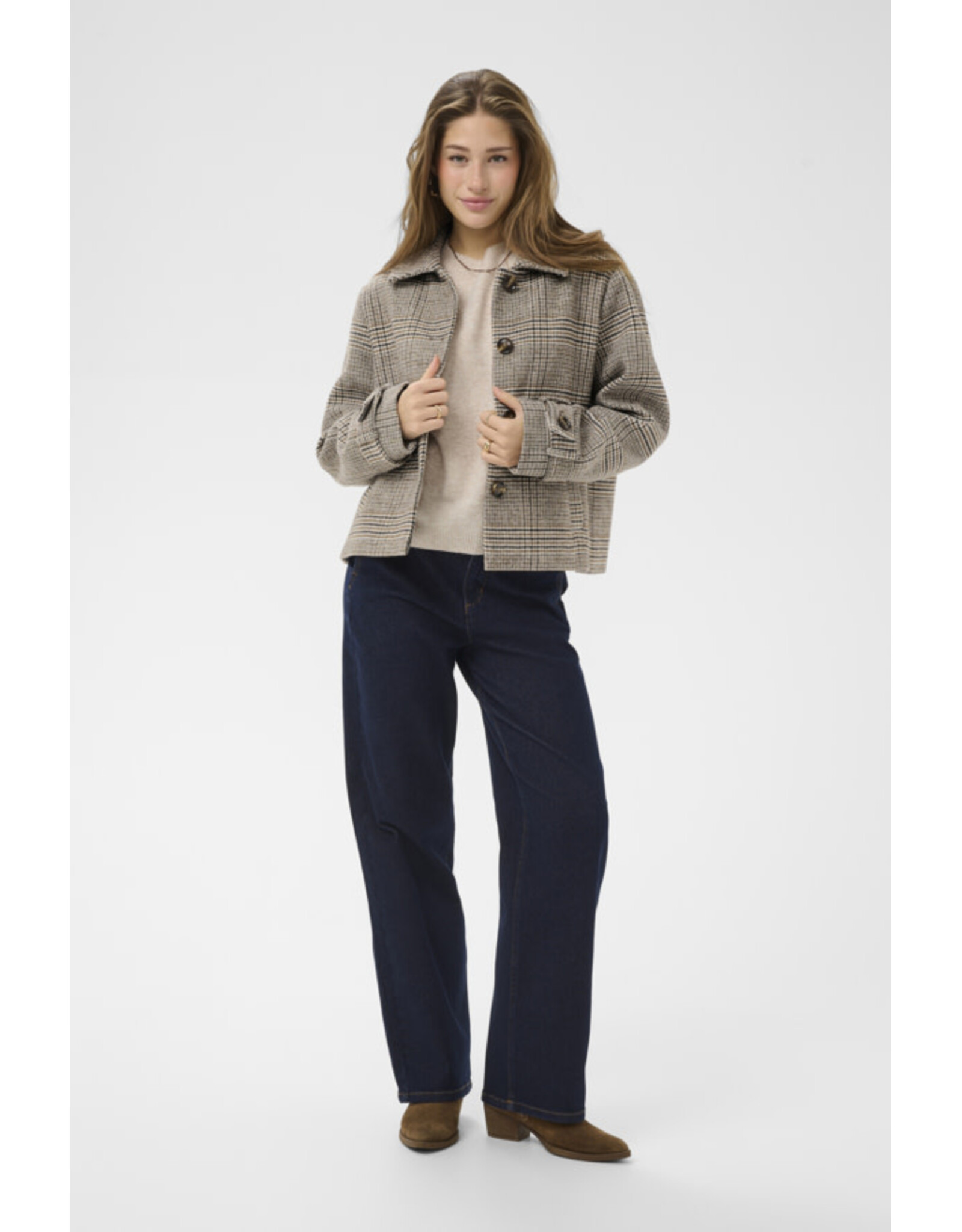 Cream Cream - Georg Short Coat (Grey Check)