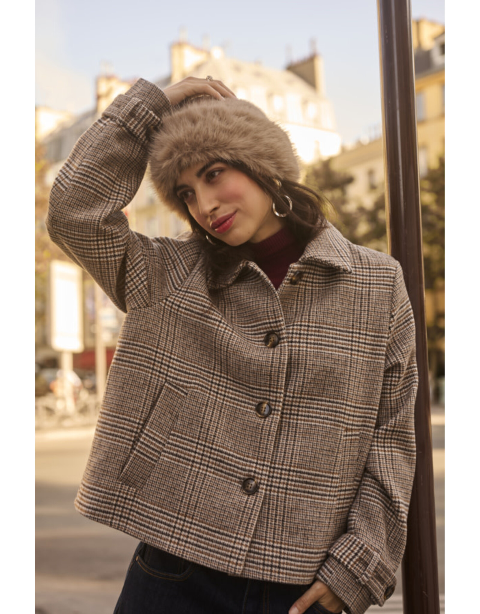 Cream Cream - Georg Short Coat (Grey Check)