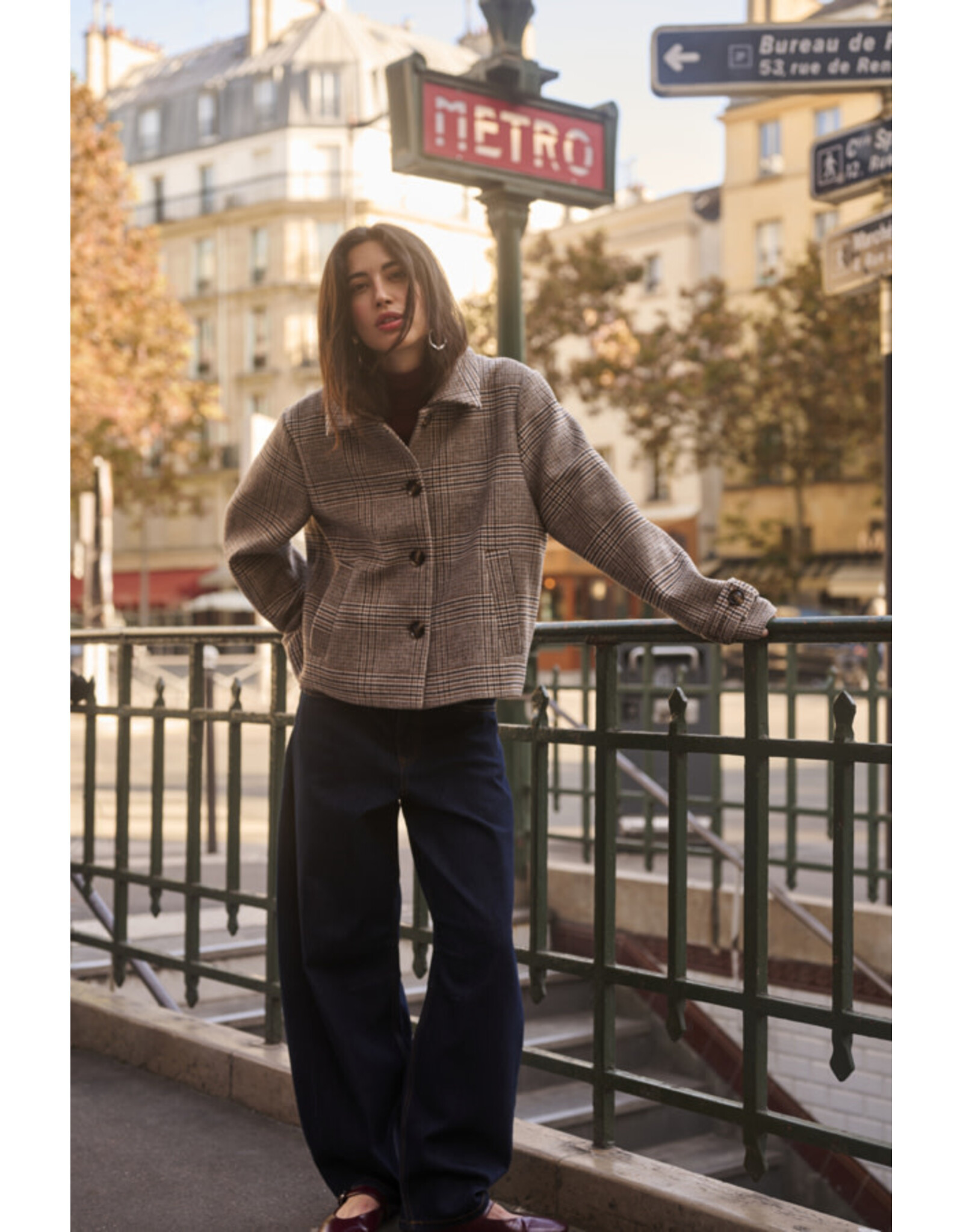 Cream Cream - Georg Short Coat (Grey Check)