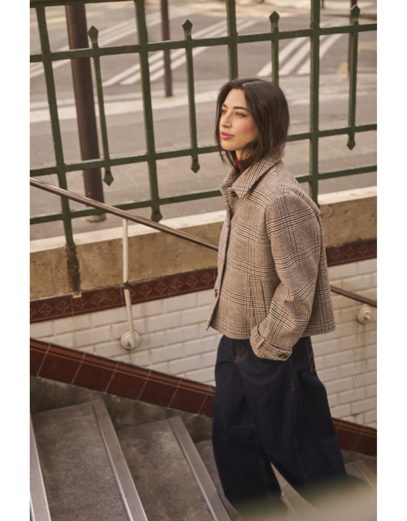 Cream Cream - Georg Short Coat (Grey Check)