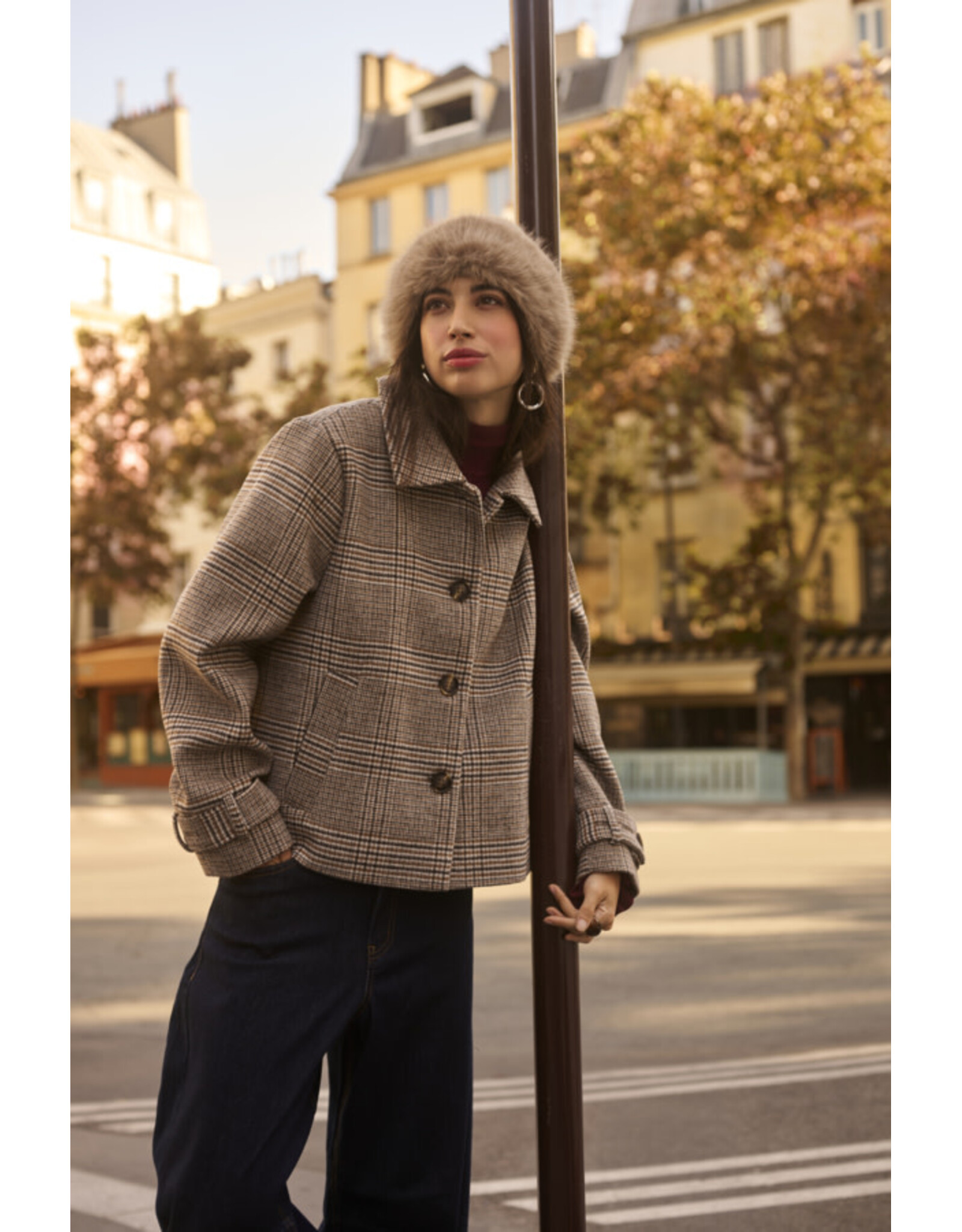 Cream Cream - Georg Short Coat (Grey Check)