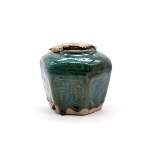 * Vintage Chinese Six-Sided Ceramic Jar with Label. * Vintage Chinese Six-Sided Ceramic Jar with Label.