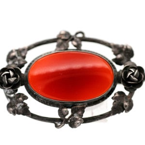 * Antique German Carnelian Brooch in Sterling Silver