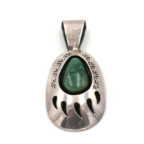 Teddy Goodluck Navajo Sterling Bear Claw Pendant on Collar Teddy Goodluck Navajo Sterling Bear Claw Pendant on Collar