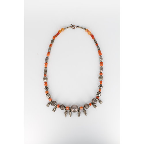 Eclectic Coral and Silvertone Beaded Necklace Eclectic Coral and Silvertone Beaded Necklace