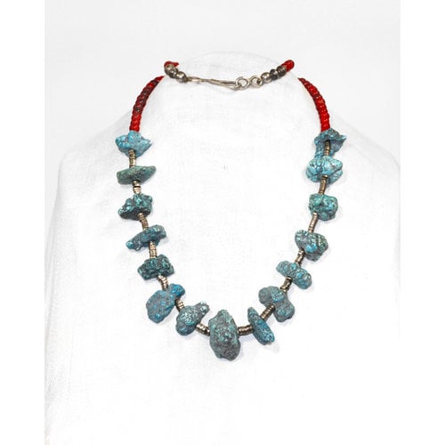 Treasures of Ojai Trade Bead Sterling Heishi & Turquoise Nugget Necklace Treasures of Ojai Trade Bead Sterling Heishi & Turquoise Nugget Necklace