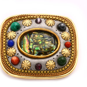 * Inlay Brass Brooch