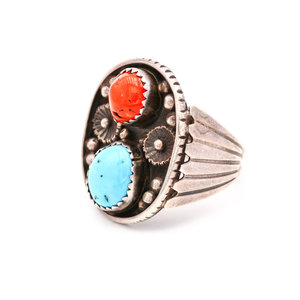 * Sterling Turquoise & Coral Ring