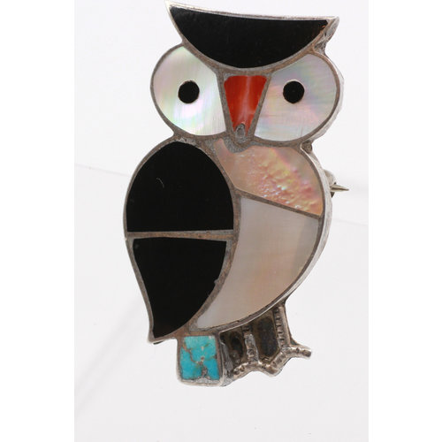 Sterling w/ Stone Inlay Owl Pin Sterling w/ Stone Inlay Owl Pin