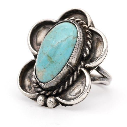 * Sterling & Turquoise Concho Ring (5.5) * Sterling & Turquoise Concho Ring (5.5)
