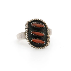 * Native American Sterling & Coral Ring (7)