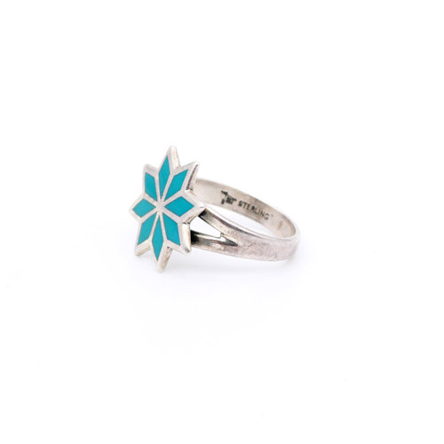 * Sterling & Turquoise Flower Ring (6) * Sterling & Turquoise Flower Ring (6)