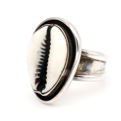 * Primitive Cowrie Shell & Sterling Ring * Primitive Cowrie Shell & Sterling Ring