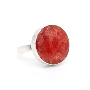 * Modernist Style Sterling Silver and Coral Ring (8.5)