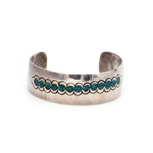 * Navajo Turquoise Inlay Sterling Cuff