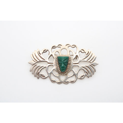 Sterling Mexican Jade Mask Brooch