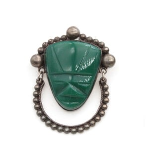 Sterling Mexican Jade Mask Brooch Sterling Mexican Jade Mask Brooch